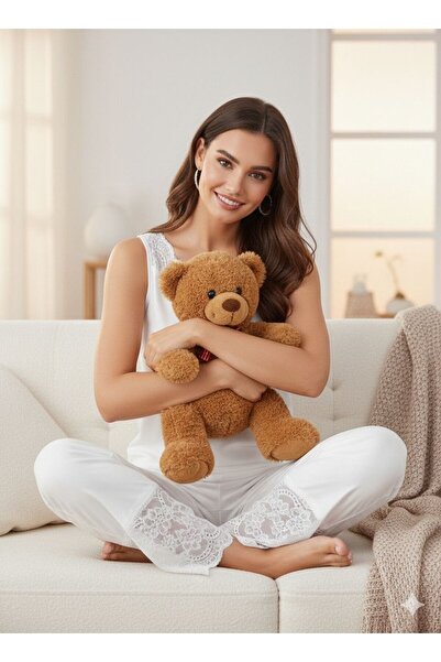 MİMİ PİJAMA Thick Strap Lace Women's Pajama Set White Venes