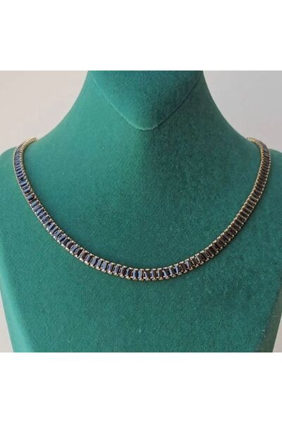 Haziran Accessory Baget Black Gold Stone, Steel Women's Necklace (45cm)