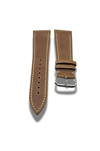 GENUINE LEATHER Watch Strap Genuine Leather Dirty Brown Color Cream Stitching...