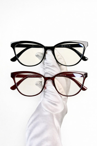 PİYESBOUTİQUE Set of 2 Cat Eye Black Burgundy Bone Transparent Women Men Unis...