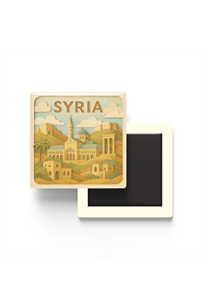 iBerk Suriye - Syria - Paper Cut Art - Baskılı Buzdolap Magneti Kare - 9x9 cm