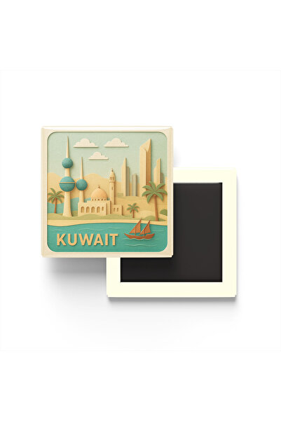 iBerk Kuveyt - Kuwait - Paper Cut Art - Baskılı Buzdolap Magneti Kare - 9x9 cm