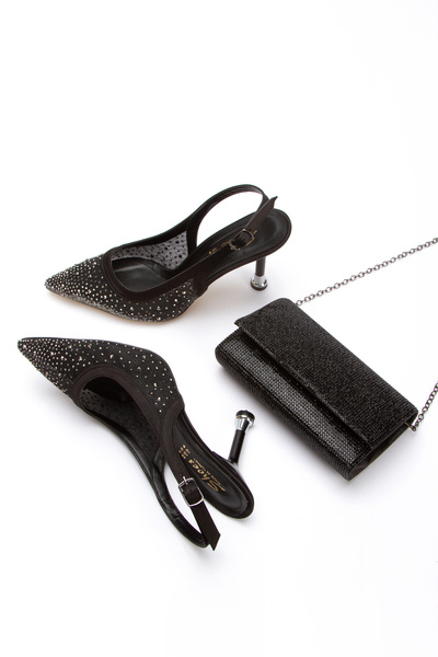 Melvoria مجموعة أحذية نسائية شفافة مرصعة بالأحجار وحقيبة مرصعة بالأحجار