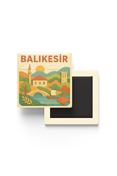 iBerk Mıknatıslı Buzdolap Magneti - Balıkesir - Memleket Temalı - Paper Cut A...