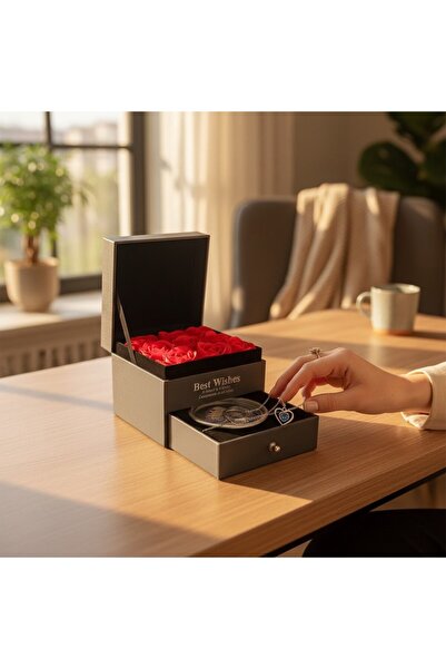 keyfim shop Kişiye Özel Fotoğraflı Çekmeceli Gül Kutusu & İstiridye İçinde Ge...