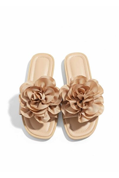 Klay Shoes Kadın Gül Detaylı Şık Rahat Terlik