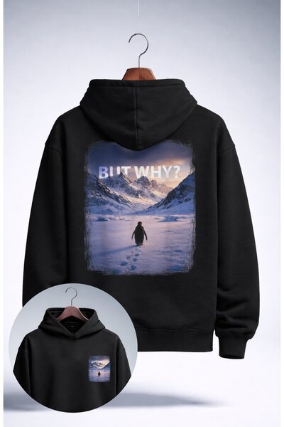 Fuddy Moda Hanorac unisex supradimensionat cu imprimeu pe spate But Why Nihil...