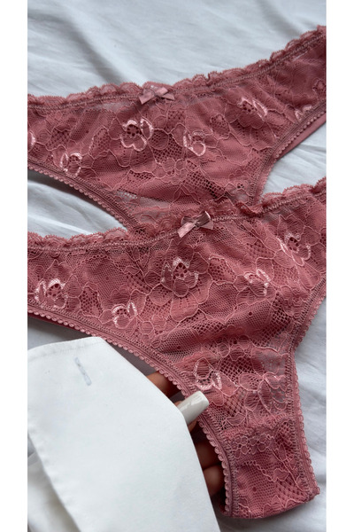 YOYYO 2-Pack Women's Floral Patterned Thong with Floral Lace Detail - Panties