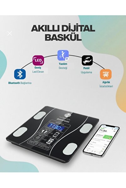AYFATECH Dijital Baskül Yağ Su Kas Vücut Kitle Endeksi Kilo Ölçer Tartı