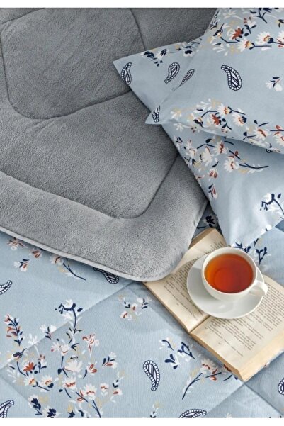 MARLA HOME Gri Bahar Desenli Çift Kişilik 6 Parça Welsoft Yorgan Uyku Seti – ...