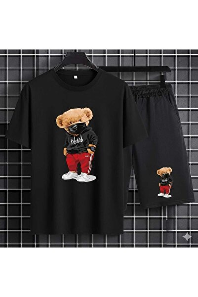 Nice Clothes Children's Tracksuit Set Hooded Unisex Hello Masked Bear Print