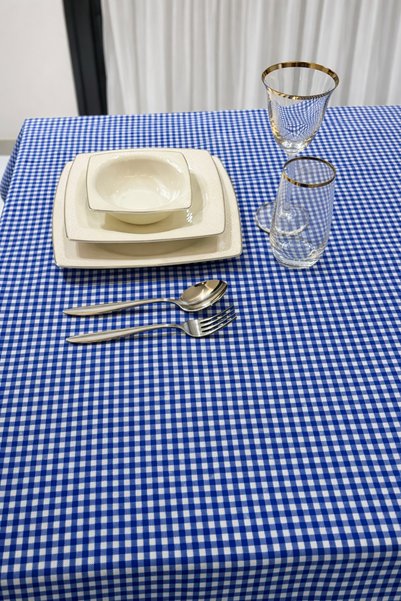 Gizo Home Blue Checkered Picnic Mat - Tablecloth - Table Cloth - Dining Table Cover