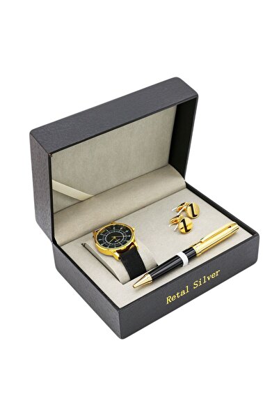 Corato Rital Silver Men's Black and Gold Set
