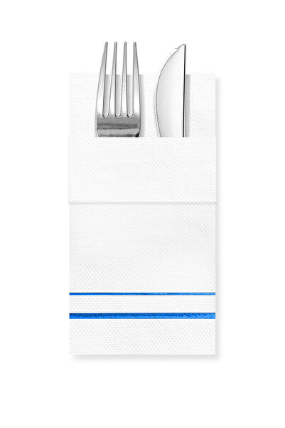 Story مناديل ورقية بيضاء اللون مقاس 40×40 سم مع نمط خطوط زرقاء و16 جيبًا