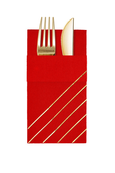 Story مناديل ورقية حمراء اللون مقاس 40×40 سم مع نمط خطوط ذهبية و16 جيبًا