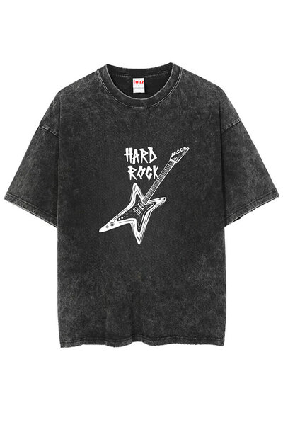 Le Savu Washed Hard Rock Printed Unisex Oversize Vintage T-Shirt