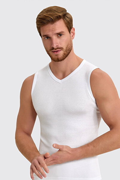 Şahin 3 pieces of 100% cotton ribbed v-neck sleeveless men's bodysuit