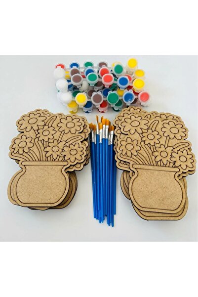 WoodStory Ahşap Boyama Oyuncak Seti / Etkinlik – 15’li Çiçek Figürü + 15Akril...
