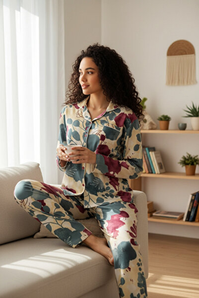 Star Fashion Women's Lux pajamas, with buttons and long pants, 100% viscose