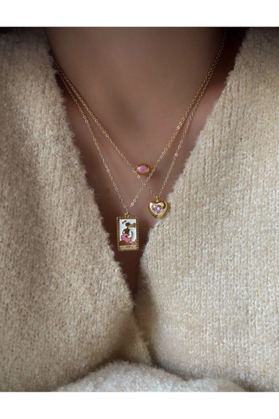 stravis Gold Renk Kalp Charm 3’lü Kolye Seti