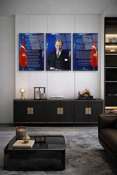 TAULART 3 LÜ ATATÜRK KÖŞESİ İSTİKLAL MARŞI, ATATÜRK, GENÇLİĞE HİTABE SET TABL...