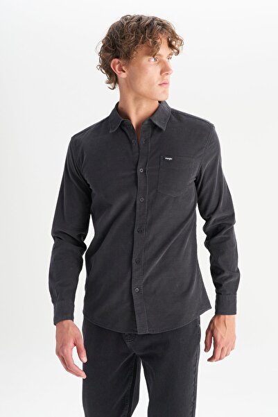 WRANGLER %100 Pamuk Regular Fit Normal Kesim Klasik Yaka Cepli Kadife Gömlek