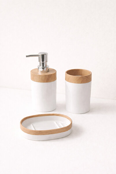 Mirilliahome Дървен детайл Пластмасов комплект за баня 3 части Сапунерка Държ...
