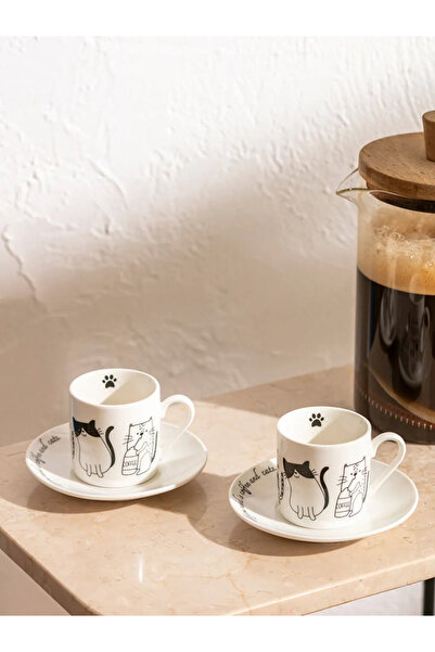 LC Waikiki Lcw Home Black Cat Printed 2-Person Porcelain Coffee Cup Set 90 ml