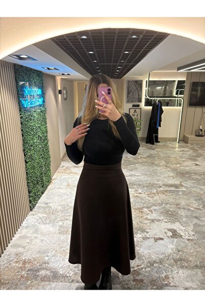 mor butik Fusta de damă maro, model evazat, lungime maxi, elegantă, de zi cu ...