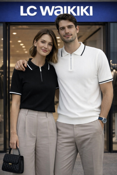 LC Waikiki unisex yazlık kısa kollu yarım fermuarlı triko tişört