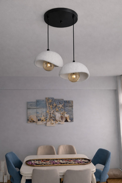 Limon 3D Desing Beton Görünüm 2 Li Sarkıt Avize Bohem Modern Rustik (E27 Ampu...