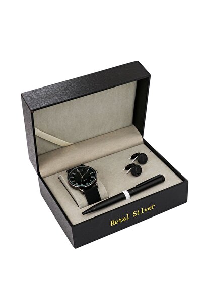 Corato طقم ريتال سيلفر الرجالي أسود مينا أرقام روماني