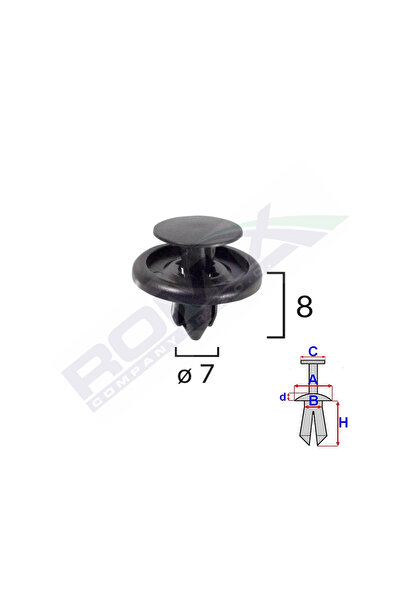 ROMİX Fastener Clips For Toyota/Citroen/Lexus 7X8MM - Black Set of 10 Pieces