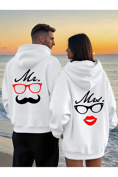 Ciel Lune Mr Mrs Glasses Mustache Lip Back Printed Lover's Combination Oversi...