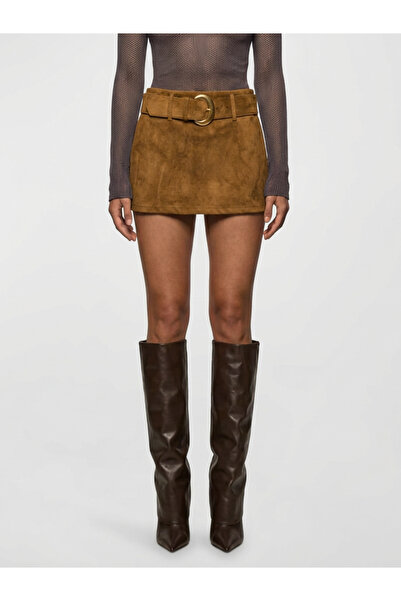 Nelli Studio تنورة قصيرة بحزام من جلد الغزال