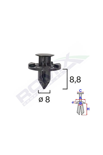 ROMİX Clips Fixare Pentru Nissan/Mitsubishi 8X8.8MM - Negru Set 10 Buc
