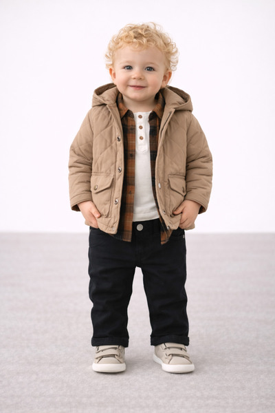 Bebüş Erkek Bebek 4’lü Takım Mont Gömlek Sweat Pantolon Şık Kombin Kışlık