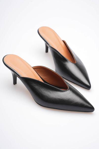 Long Star Women's Black Faux Leather Pointed Toe Mule Thin Heeled Office Slip...