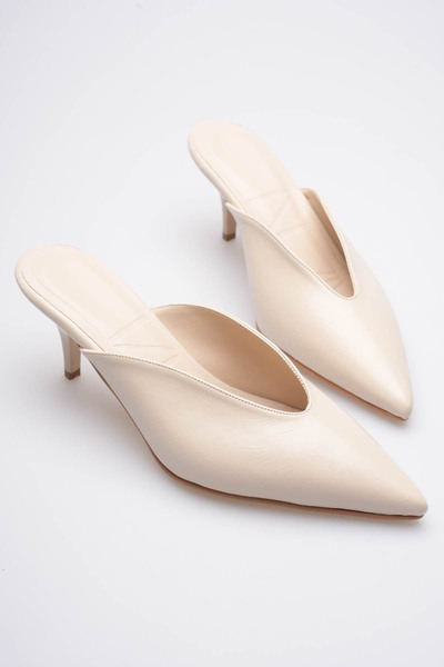 Long Star Papuci de birou pentru femei, bej, din piele artificială, cu vârf a...