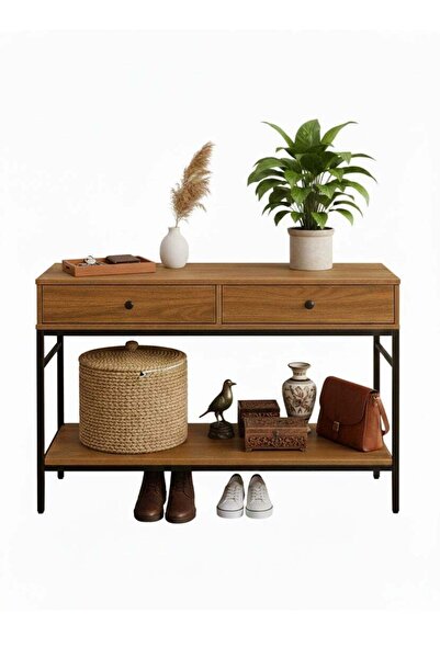 AGD Modern two-tier entry table with storage drawers, 120*35*80 cm