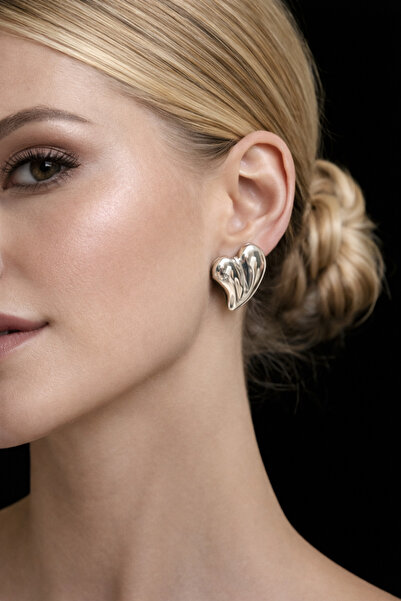 liore dünyası Steel Silver Color Heart Shaped Earrings