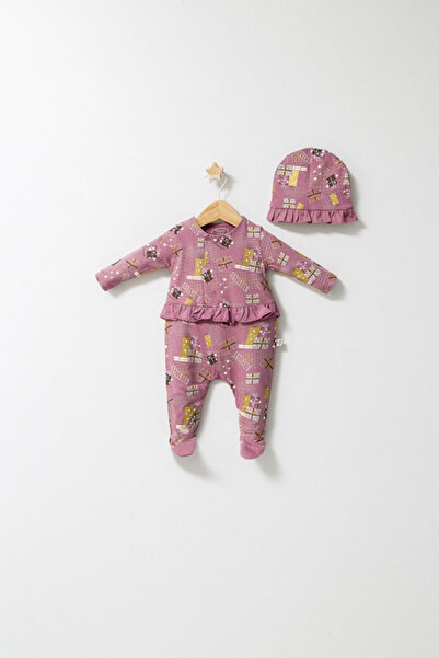 Evelise Set salopeta cu caciulita cu volanas pentru bebelusi Fun Penguin, Ton...