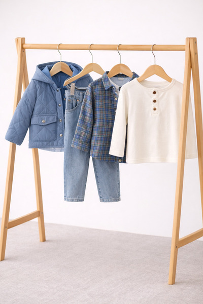 Bebüş Erkek Bebek 4’lü Takım Mont Gömlek Sweat Pantolon Şık Kombin Kışlık