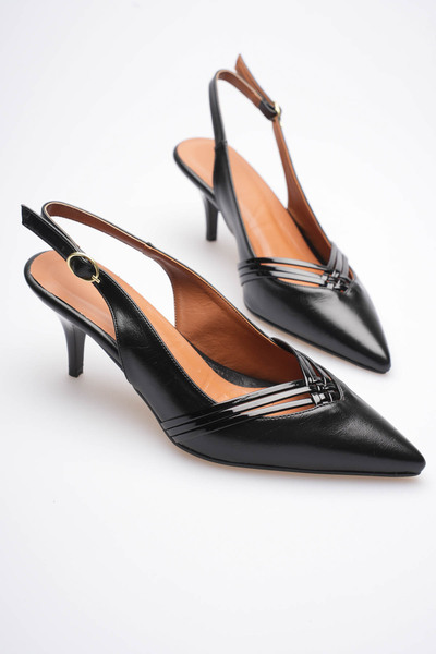Long Star Women's Black Faux Leather Pointed Toe Slingback Thin Heel Office S...