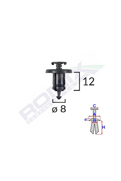 ROMİX Clips Fixare Pentru Dacia Renault 8X12MM - Negru Set 10 Buc