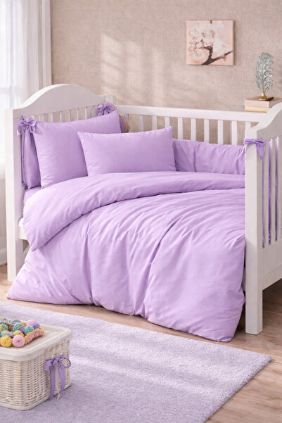 vionetta Ranforce 100% Cotton Lilac Solid Color Baby Duvet Cover Set with Ela...