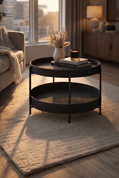 ELF CONSEPT İki Katlı Orta Sehpa Antrasit Renk Sehpa 60 Çap