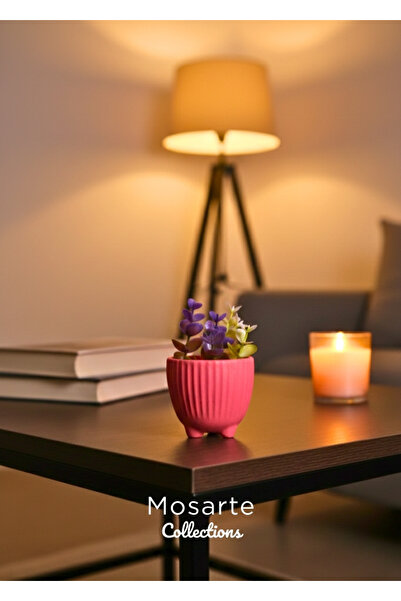 Mosarte مزهرية صغيرة مستديرة من الجبس بتصميم مموج / قطعة ديكور