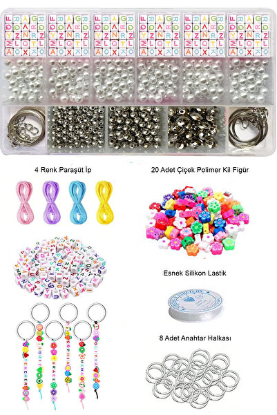 By MO Accessories Harf ve İnci Boncuklarla Anahtarlık Yapma Seti Hobi Bilekli...