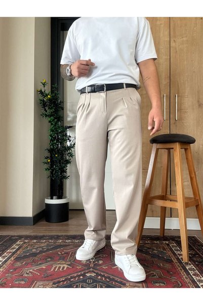 blucombin Baggy Fit Fabric Trousers Pleated